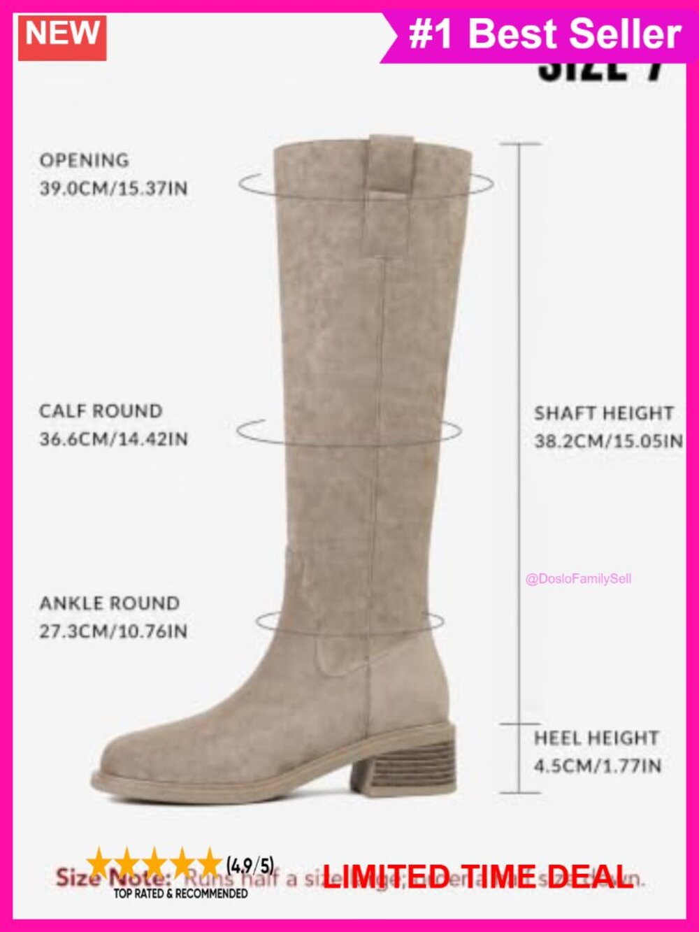 Faux Suede Knee High Boots Square Toe Low Block Heel Riding Boots - Picture 4 of 6